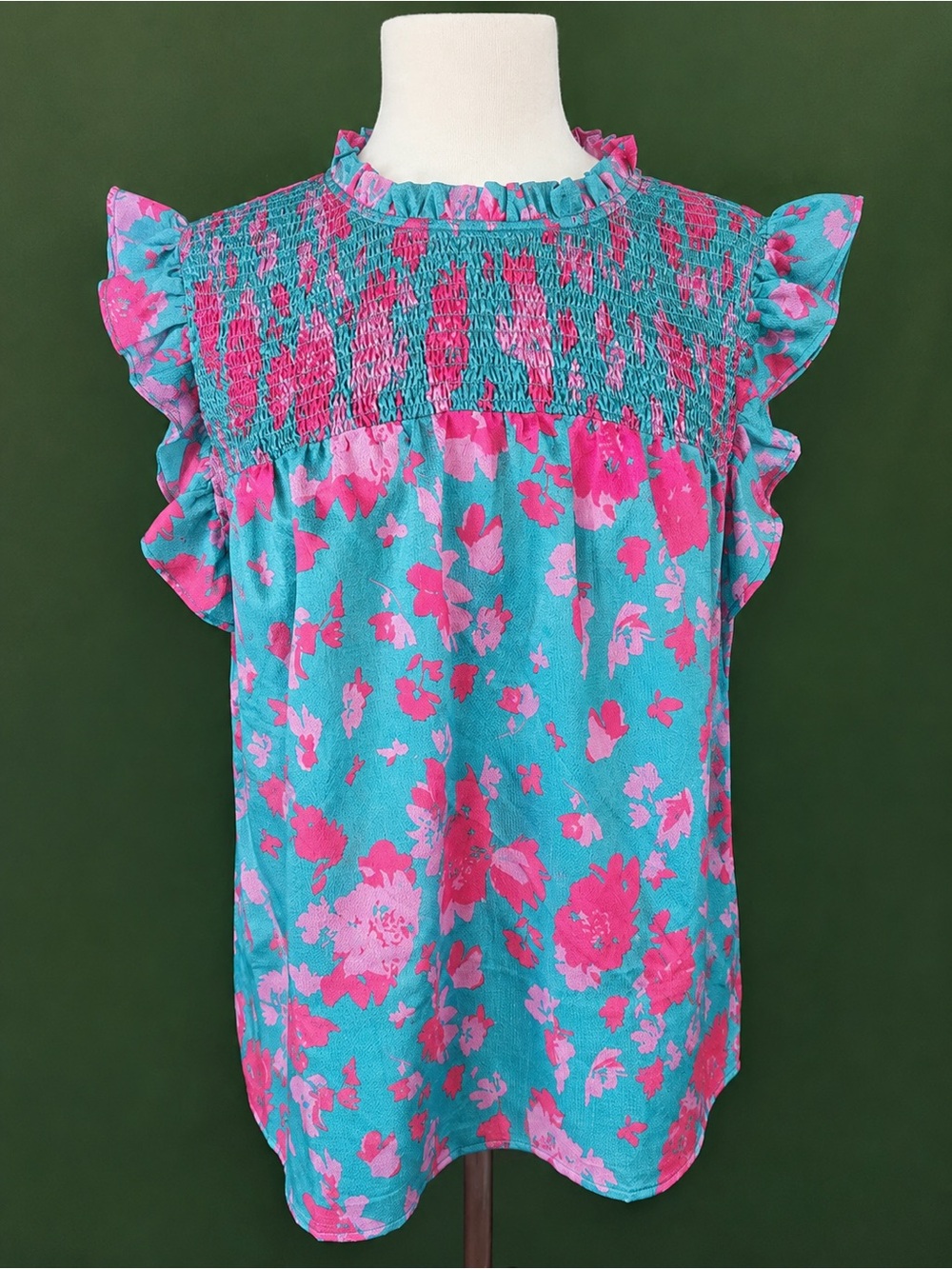 Girls' Turquoise & Pink Floral Ruffle Top